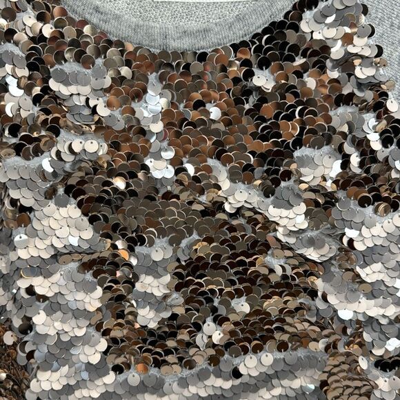Express Love Sequined Sweater Gray Silver Festive Party Glam Long Sleeve Size M - Picture 4 of 12